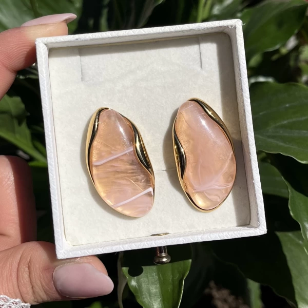 Pembe Akik Küpe I Çelik