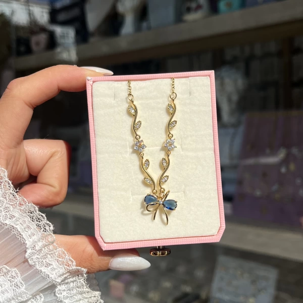 Lacivert Tulip Gardenia Kurdale Kolye I Çelik