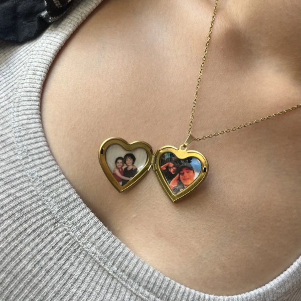 Love Desenli Fotoğraf ve Yazılı Kapaklı Kolye (2,1 cm )