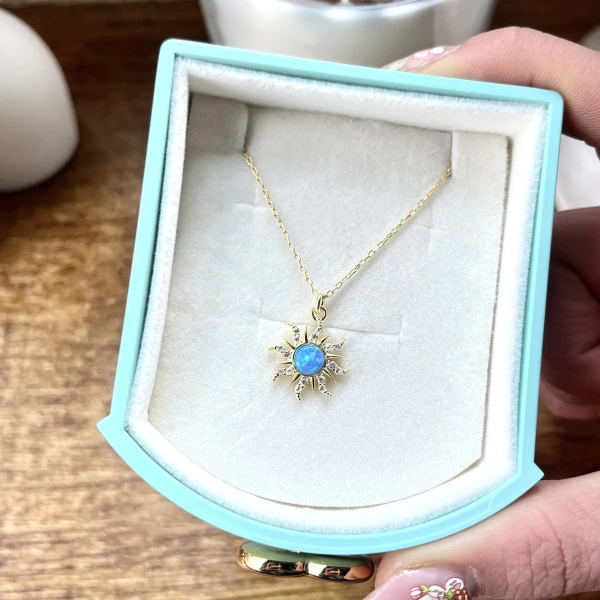 Mavi Opal Taşlı Rapunzel Güneş Kolye I 925 Gümüş
