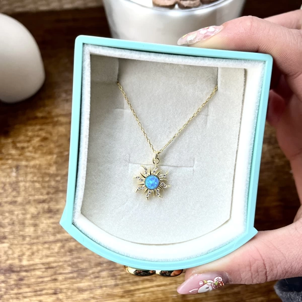 Mavi Opal Taşlı Rapunzel Güneş Kolye I 925 Gümüş