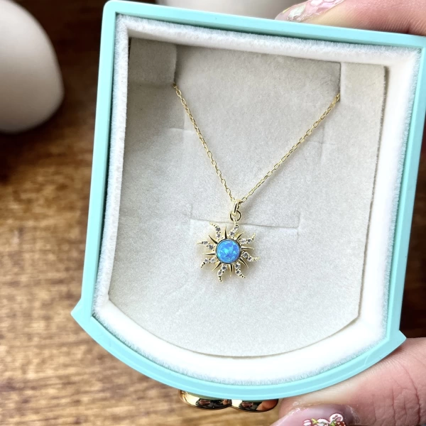Mavi Opal Taşlı Rapunzel Güneş Kolye I 925 Gümüş