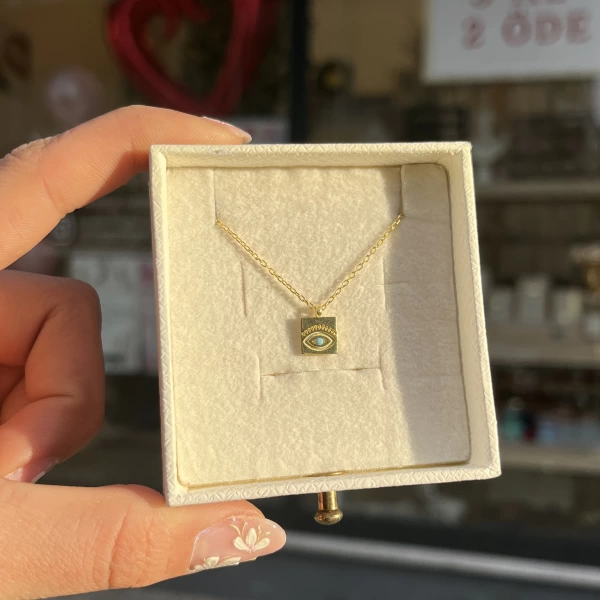 Minimal Kare Göz Kolye I 925 Gümüş