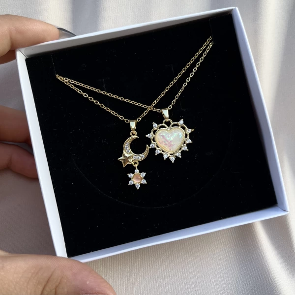 Opal Heart&Moon Kombin I Çelik