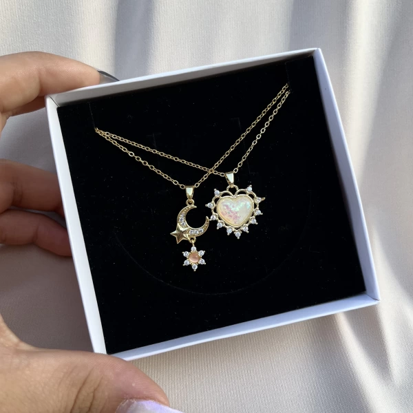 Opal Heart&Moon Kombin I Çelik