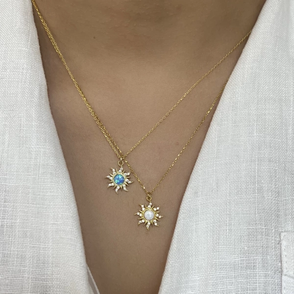 Opal Taşlı Rapunzel Güneş Kolye I 925 Gümüş