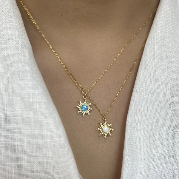 Opal Taşlı Rapunzel Güneş Kolye I 925 Gümüş