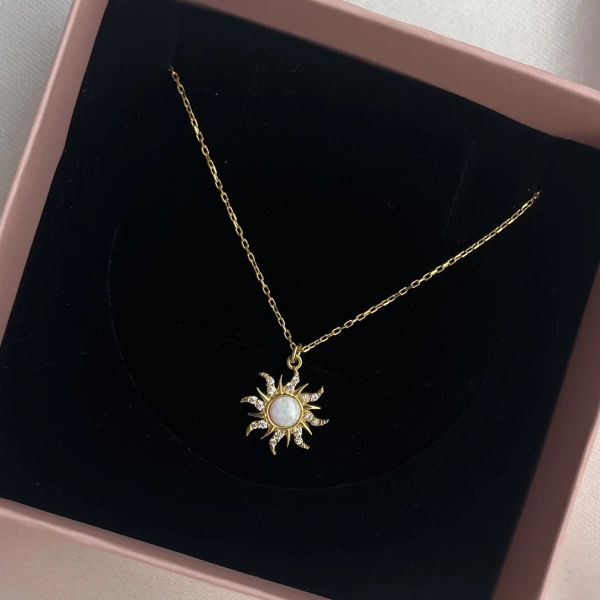 Opal Taşlı Rapunzel Güneş Kolye I 925 Gümüş