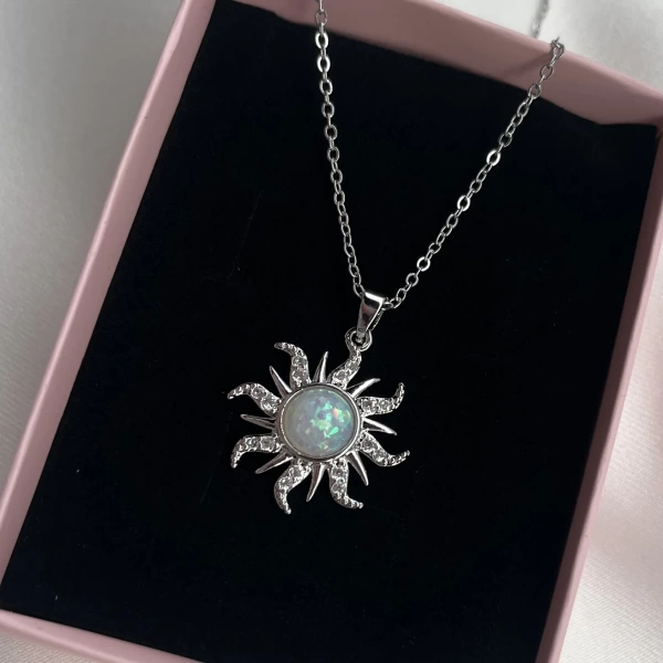 Opal Taşlı Sun Kolye I Çelik