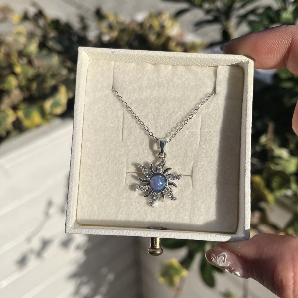 Opal Taşlı Sun Kolye I Çelik