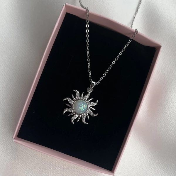 Opal Taşlı Sun Kolye I Çelik