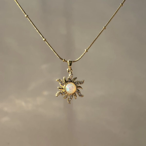 Opal Taşlı Sun Kolye I Çelik