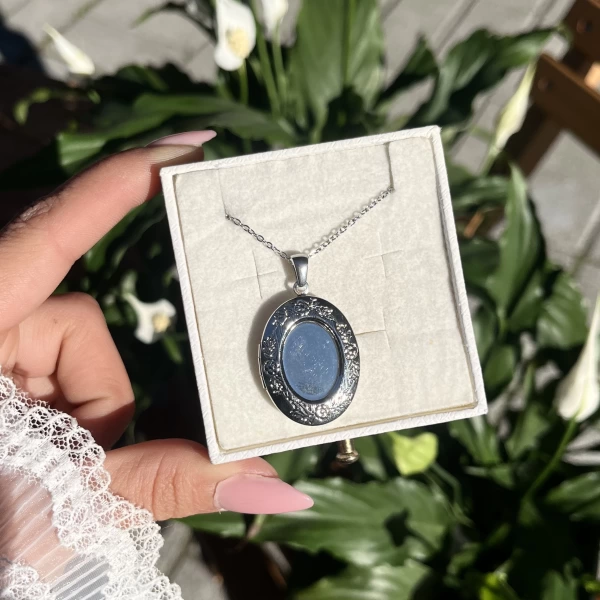 Oval Desenli Fotoğraflı Kapaklı Kolye I Çelik