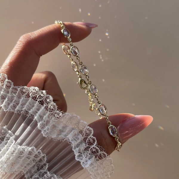 Oval Taşlı Bileklik I 18K Altın Kaplama