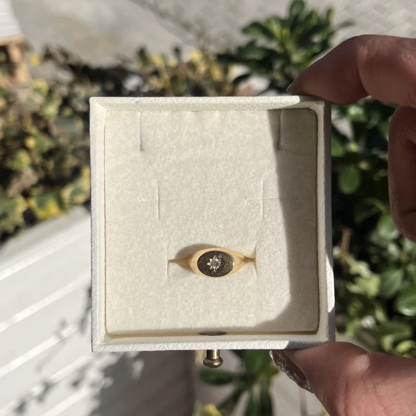 Oval Yıldız Vintage Yüzük I 14 Altın Kaplama