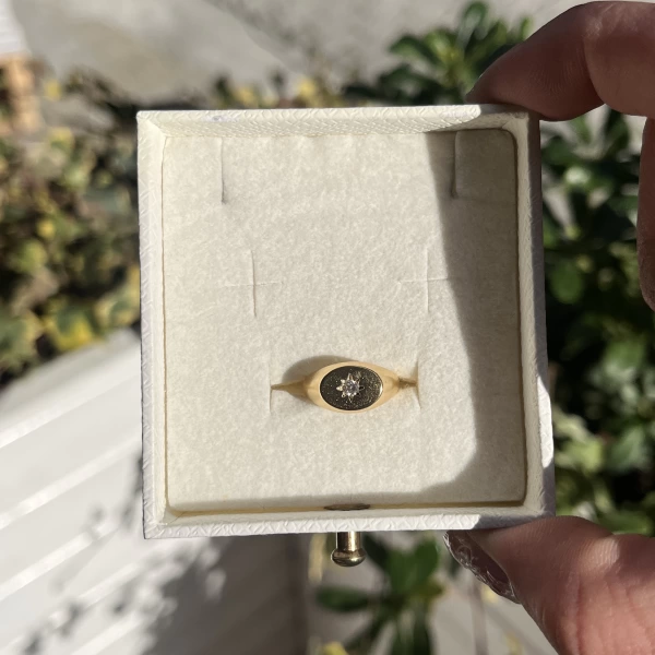 Oval Yıldız Vintage Yüzük I 14 Altın Kaplama