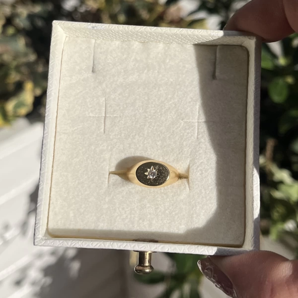 Oval Yıldız Vintage Yüzük I 14 Altın Kaplama
