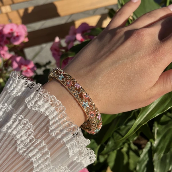 Pastel Küçük Mix Çiçek Desenli Vintage Mineli Bileklik