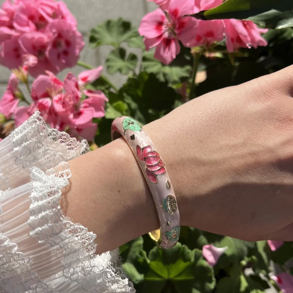 Pastel Kalın Pembe Yeşil Lotus Mineli Bileklik