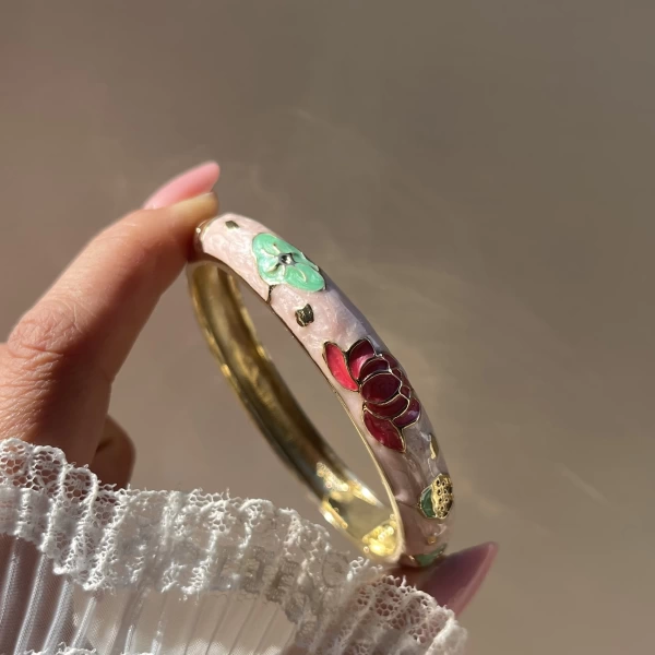 Pastel Kalın Pembe Yeşil Lotus Mineli Bileklik