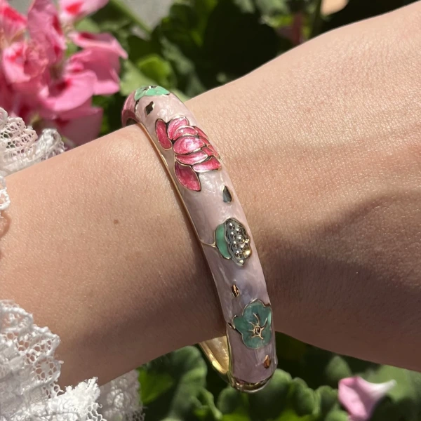 Pastel Kalın Pembe Yeşil Lotus Mineli Bileklik