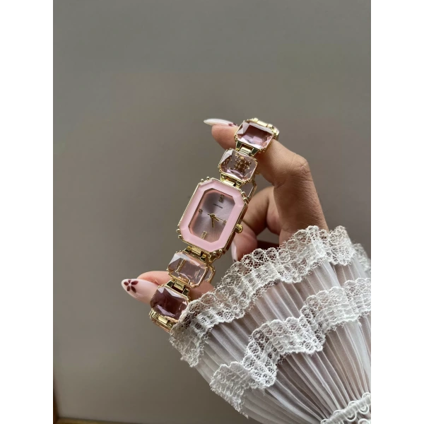 Pembe Elmaslı Vintage Saat