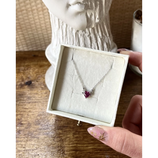 Pembe Kalp Kolye I 925 Gümüş