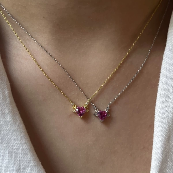 Pembe Kalp Kolye I 925 Gümüş