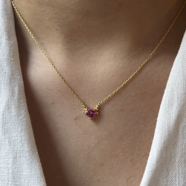 Pembe Kalp Kolye I 925 Gümüş