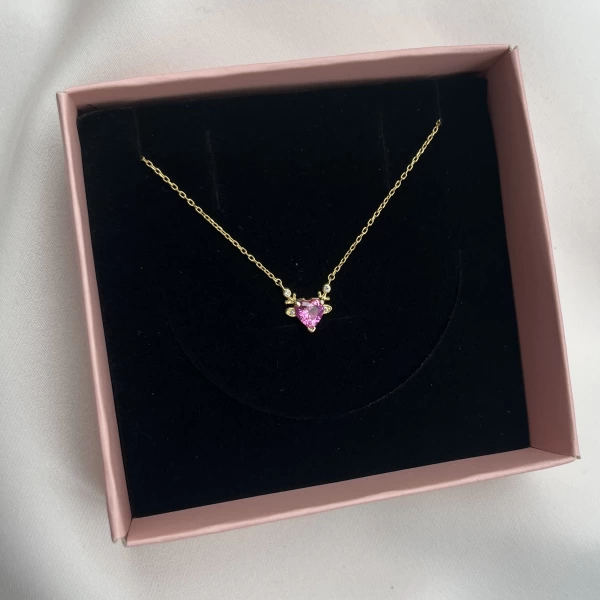 Pembe Kalp Kolye I 925 Gümüş