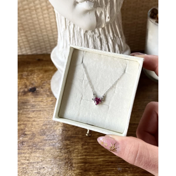 Pembe Kalp Kolye I 925 Gümüş