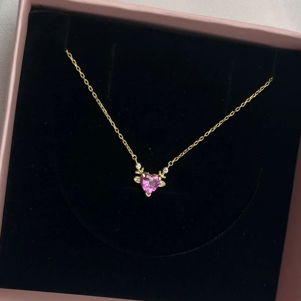 Pembe Kalp Kolye I 925 Gümüş