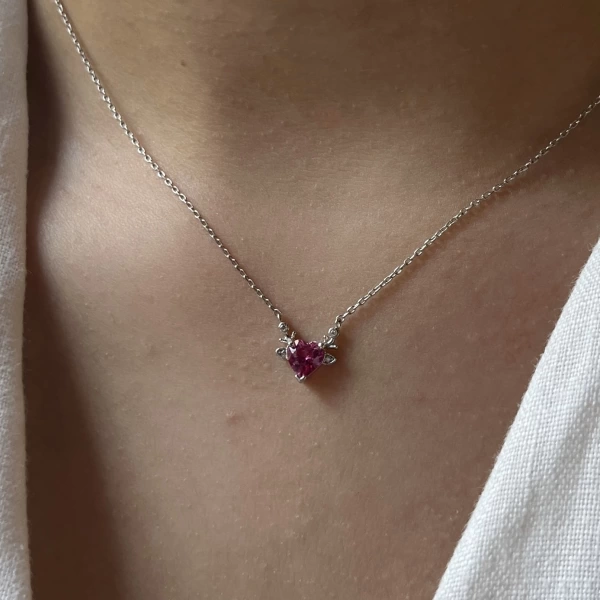 Pembe Kalp Kolye I 925 Gümüş