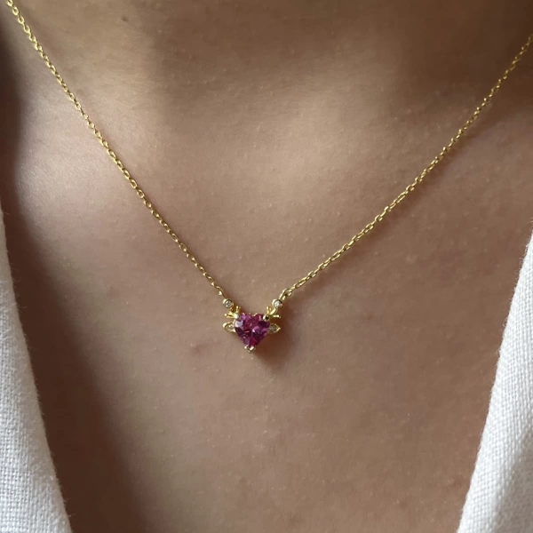 Pembe Kalp Kolye I 925 Gümüş
