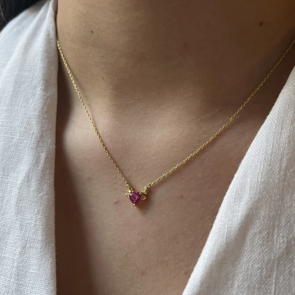 Pembe Kalp Kolye I 925 Gümüş