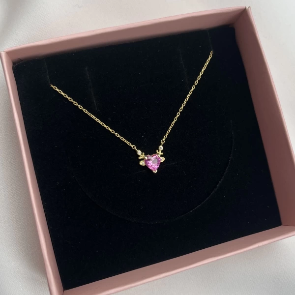 Pembe Kalp Kolye I 925 Gümüş
