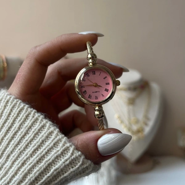 Pembe Kelepçe Vintage Saat
