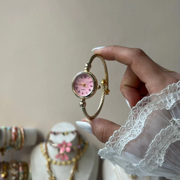 Pembe Kelepçe Vintage Saat