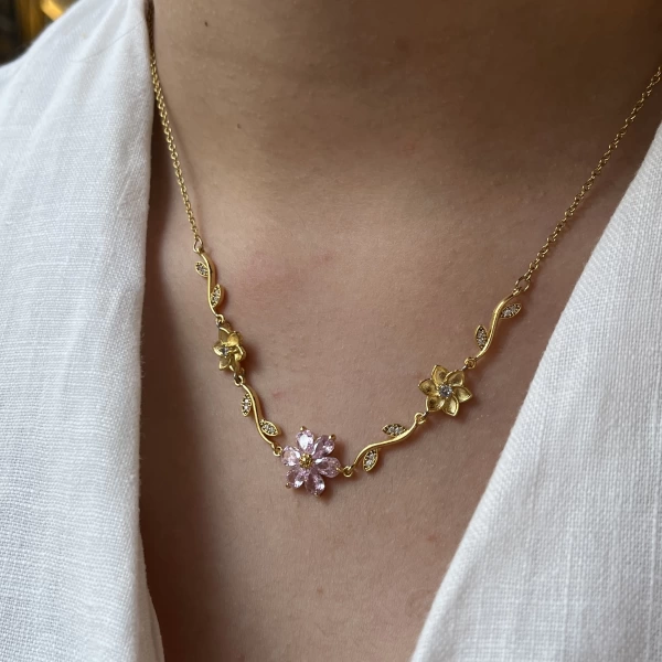 Pembe Prenses Çiçeği Kolye