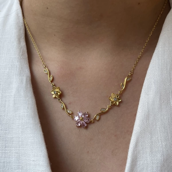 Pembe Prenses Çiçeği Kolye