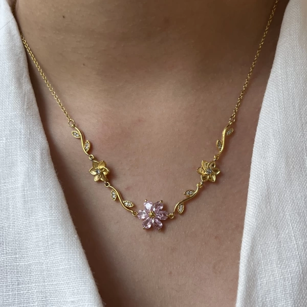 Pembe Prenses Çiçeği Kolye