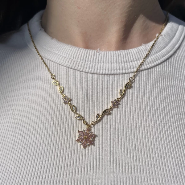Pembe Prenses Çiçeği Violet Kolye