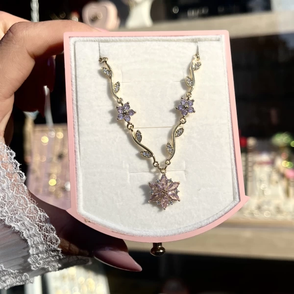 Pembe Prenses Çiçeği Violet Kolye