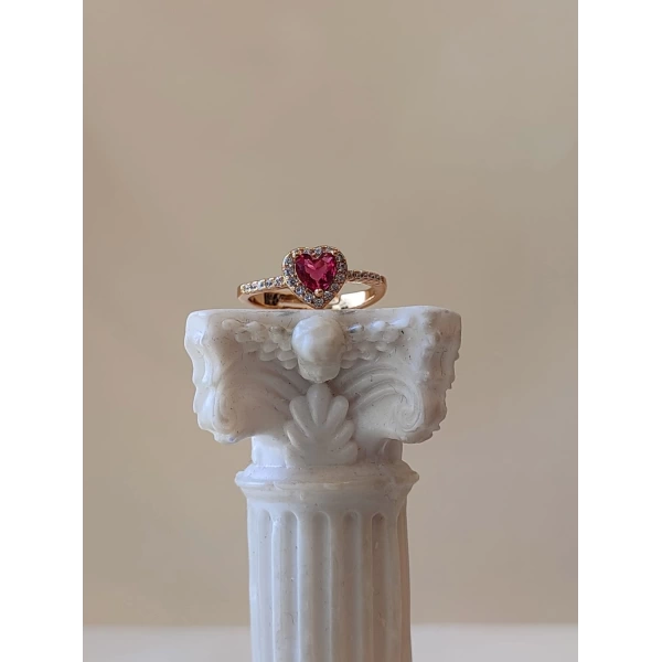 Pembe Swarovski Kalp Yüzük | Çelik