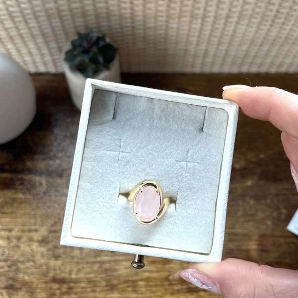 Pembe Taşlı Vintage Yüzük I 14 Altın Kaplama