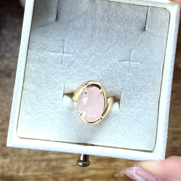 Pembe Taşlı Vintage Yüzük I 14 Altın Kaplama