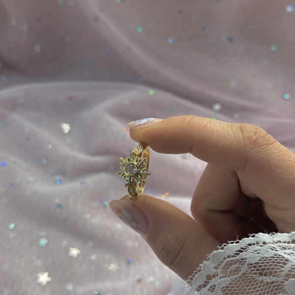 Rapunzel Güneş Motifli Yüzük I 14K Altın Kaplama