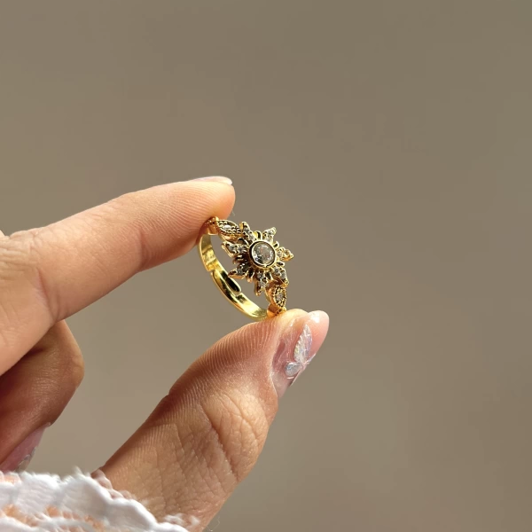 Rapunzel Güneş Motifli Yüzük I 14K Altın Kaplama