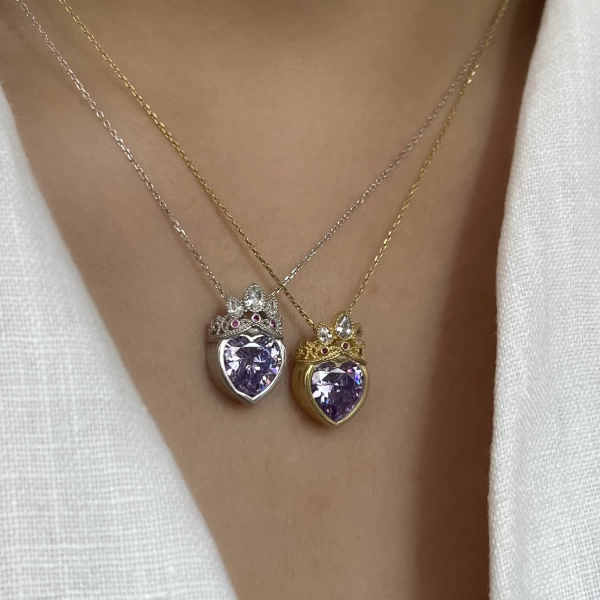 Rapunzel Taç ve Kalp Kolye I 925 Gümüş