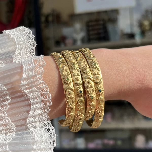 Renkli Güneş Motifli Vintage Kelepçe Bileklik I Çelik